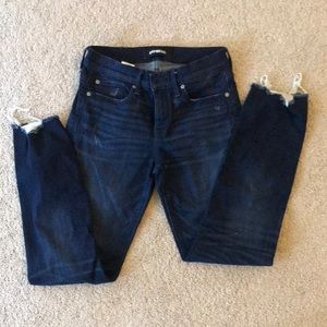 Express Dark Wash Raw Hem Jeans